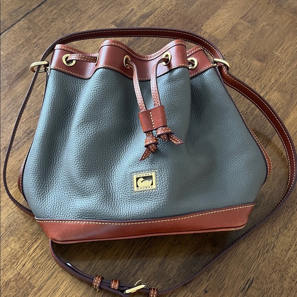 Dooney & Bourke Charcoal and Chestnut Leather Shoulder Bag - Picture 1 of 6
